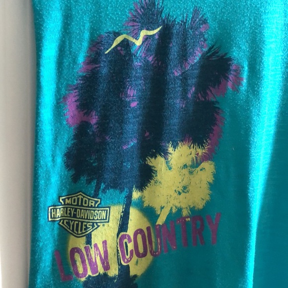 Harley-Davidson Tops - Harley Davidson Two-Tone Teal 3/4 Length Sleeve Top